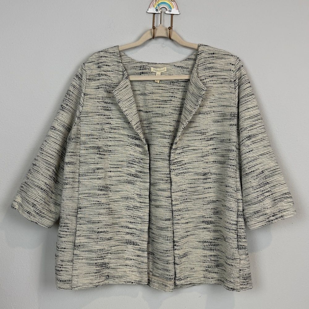 Eileen Fisher Cream Black Woven Organic Cotton Jacket L